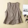 Women's Vests Solid Color Sleeveless Top Stylish Flax Vest With Button Down V Neck Lightweight Summer Waistcoat For Women
