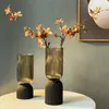 Vase en verre à rayures de haute qualité créatif givré givré hydroponique artisanat salon table à manger table en verre arrangement de fleurs vase