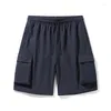 Men's Shorts Summer Solid Color Fashion Elastic Waist Man High Street Casual Loose Pockets Drawstring All-match Straight Pants