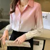 Women's Blouses Fall 2024 gradiënt shirts knopen met lange mouw shirt vrouwen dames mode polo nek dames tops blouse basic ol kleding vrouw