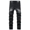 Jeans da uomo uomo vernice nera sparapare streetwear elastico elastico piccoli piedi di denim per maschio