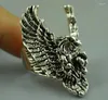 Figurines décoratives exquise tibet argenté cuivre sculptée fierce aigle volant rare noble leader anneau