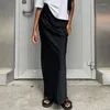 Skirts Fashion Satin Black Long Skirt For Women Y2K High Waist Hip Package Female 2024 Casual Loose Street Wear