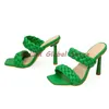 Pantofole da donna della moda diapositive in stile verde a maglia cintura pura a spillo quadrato abito estivo al di fuori di una comoda morbida accogliente