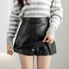 Läder korta kjol kvinnor falska två bitar kjol shorts sexig delad smal hög midja a-line mini kjol vintage harajuku kjol shorts