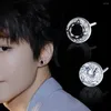 Stud Earrings Simple Luxury Mini Vintage Cool Crystal Round Men Retro Korean Style Ear Man