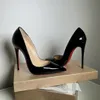 Luxurys Brand Pumps High Heels Shoes Women Shoes Red Shiny Bottom Pointed Toe Black Thin Heel 8cm 10cm 12cm Sexy Wedding Shoes Size 35-44