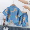 2023 Summer Kids Denim Shirts Set Boys Girls Shirts Short Shorted Shorts Stampa margherita per bambini a due pezzi Set sciolti casual