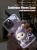 Kawaii Bunny Led Light gloeiend Luminous getemperd Glas Back Telefoonhoesje voor iPhone 15 11 12 13 14 X XS XR Mini Pro Max Plus Cover