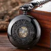 Lysande handlindning Mekanisk fickklocka Pendant Bronze Classical Vintage Hollow Cover Analog For Men Watches Clock Gift 240327