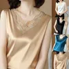 Camicette da donna camicie camisole da donna tops work camicetta champagne oro oro elegante casa di alta qualità homewear lussuoso seta di seta in seta 240411