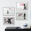 Banksy Graffiti Art Poster Room Decor Girl Hero Nurse with Balloons Colorful Rain Street Canvas Painting Print Wall Decor