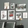 Christmas Red Car Girft Box Deer Snowflake Wall Art Canvas PEINTER NORDIQUES Affiches et images imprimées pour décoration de salon