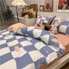 Ins preto e branco de cama verificada Conjunto de lençóis cinza Tampa de quilt Única queen size completo com travesseiros para adultos