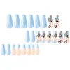 Soft Gel Tips Adhesive 24pcs Wear Nail Medium Long Gold Leaf Nail Patch Detachable Nail Patch Finished Nails Flake 1ml