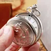 Zegarki kieszonkowe Znakomita matowa srebrna alchemika kieszonkowa steampunk mens kwarcowy fob zegar prezent td2014 y240410