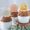 10st Gold Baby Shower Happy Birthday Cake Toppers Mirror Acrylic Baking Cupcake Card Decorations Diy Party Cupcake Insert Flag