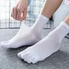 Men's Socks 5 Pairs Solid White Black Toe Spring Summer Thin Cotton Mesh Breathable Casual Short With Toes Man Five Finger Sox