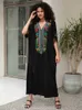 Basic Casual Dresses Embroidered Black Women Loose Kaftan Robe Summer Dresses Women 2024 Cozy Bohemian Holiday Beachwear House Dress Outfit Q1657 L49