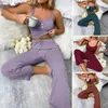Home Clothing Lady Summer Loungewear Elegant Floral Crop Top Pantal Pantalon pour les femmes en V Calcasse de cou avec une camisole élastique à taille haute