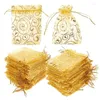 Enveloppe-cadeau 100pcs 10x15cm cils sacs d'organza or imprimées de bijoux pochettes à cordon pour les faveurs de mariage sac à bonbons sac