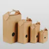 Flat Bottom Red Brown Cardboard Coffee Bean Kraft Paper Bags Candy Cookie Bread Kraft Package Bags med tydligt fönster 30 st