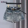 Streetwear Femmes Vintage Single Breasted Pockets Denim Shorts Summer High Taist Jirts Y2K Femme Black Jean 240411