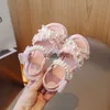 Sandals Girls 2023 Summer New Middle and Big Childrens Beach Shoes Little Girl Pearl Lace Princesa H240411