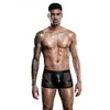 Underpants Sexy Men Metal Buckle Boxers Faux Leather Lingerie Stage U Convex Pouch Black Patent Leather Mesh Boxers Shorts Underwear