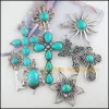 Retro Tibetan Silver Plated Flower Key Sun Cross Turquoise Stone Charms Pendants