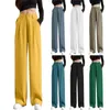 Women's Pants Wide Leg High Elastic Waisted Cotton Linen Suit Summer Slim Straight Trousers For Business Work