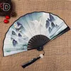 Decoratieve beeldjes 1 st vouwen ventilator doek hand vastgehouden zak bamboe handvat retro chinese stijl ambachten home decor feest gunsten ornament ornament