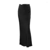 Skirts Fashion Satin Black Long Skirt For Women Y2K High Waist Hip Package Female 2024 Casual Loose Street Wear