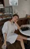T-shirt rayé de style coréen 2023 Maternité d'été Black Blanc Stripe Long Loose Casual Grossage Tees Puff Sleeve Femmes Tops