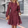 Basic Casual Dresses Womens spring long chiffon solid print elegant V-neck chiffon casual A-Line knee length high waisted dress C240411