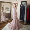 2024 Roze prom -jurken Lace Mermaid Sweep trein sexy strapless elegante avondjurken v nek plus size speciale gelegenheid jurk