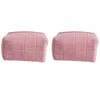 Kosmetiska väskor kf-2 pc söt päls sminkväska för kvinnor blixtlås stora fast färg resor smink toalettart tvättpåse rosa