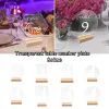 New Acrylic Table Sign Holder With Wooden Base Clear Wedding Table Sign Number Place Card Display Stand For Restaurant Hotel