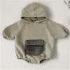 Animals Toddler baby clothes autumn and winter new boys and girls hooded jumpsuit solid color pullover plush large pocket romper