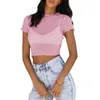 女性のTシャツDeuyeng Women s Sheer Mesh Crop Tops半袖ボディコンTシャ