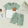 Summer Toddler Kids Boys Clothes Set Patchwork Color Pocket SHORT STEVE T-SHIRTS+Shorts Nyfödda Casual Sportwear Outfits