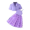 Kläder sätter barnen småbarn Little Girl Summer Dress Outfit ärmlös fjäril tyllkort ärmjacka för hösten