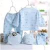 Kledingsets 5 stks/set 0- Born Baby Suit Set Top 2 broek Hoed Bibs Bibs Board Girl Kleding Pure katoen Ademend Cartoon ondergoed Drop Deliva