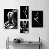 Affiche d'art nude noir et blanc moderne Impression sexy fille en verre à vin en verre mur d'art mur pour chambre à coucher de salle de bain décoration
