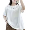 BLOSAS DE MUJER Camisa de bordado de algodón de primavera Mujer O Neck Manga corta Fashion Top Girl Literatura Hollow Out Bluse 2024 Autumn T441119QC