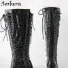 Sorbern Bottes noires brillantes personnalisées Femmes Femme High Multi Lace Up Boches Bottes High Talon Stilettos Point Toe Shoes
