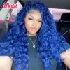 Blue Colored Body Wave Lace Front Wig 13x4 Transparent Lace Frontal Wi Loose Wavy Pre Plucked Remy Human Hair For Women Closure