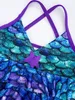 Детские девочки Tankini Mermaid Scales Print Starfish Bikini Bikini Swimsuit купальные костюмы для купальных костюмов Set Tops с нижней частью Multi 2pcs