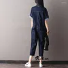 Jeans féminins 2024 Femme Summer Fashion All-Match Loose Jumpsuit Elegant Cotton Plus Taille Pantal