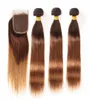 430 radici marroni ombre dritta bundle di capelli umani brasiliani con chiusura da marrone a medio auburn ombre 3 ranzose con clo2746146 in pizzo 4x4